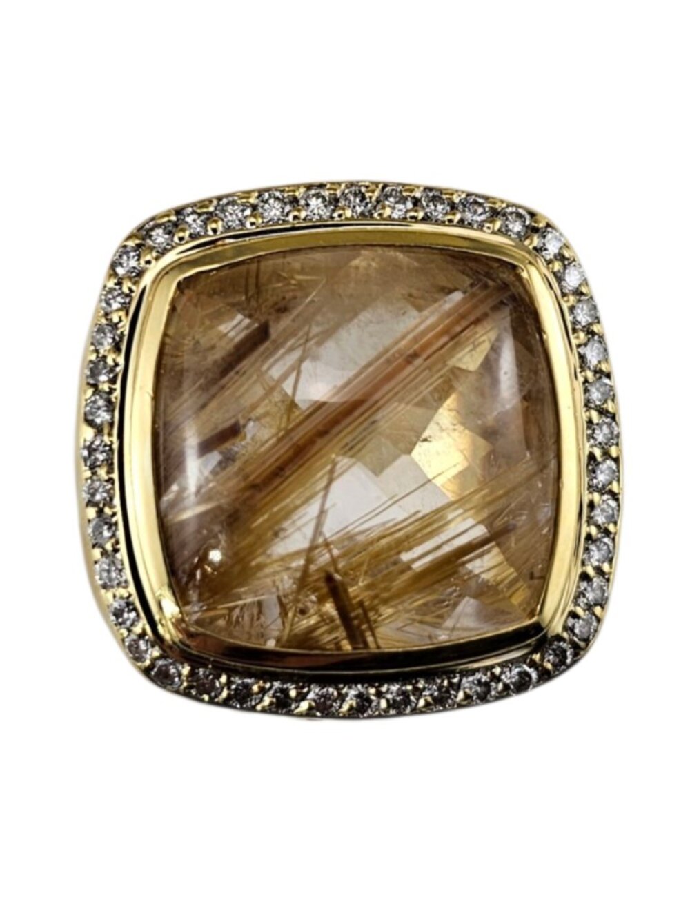 David Yurman Albion 18K Yellow Gold Rutilated Quartz Diamond Ring Size 7 #24971